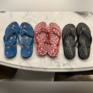 Flip flops.  Black, red, blue.  Coach and Michael Kors.  Size 9